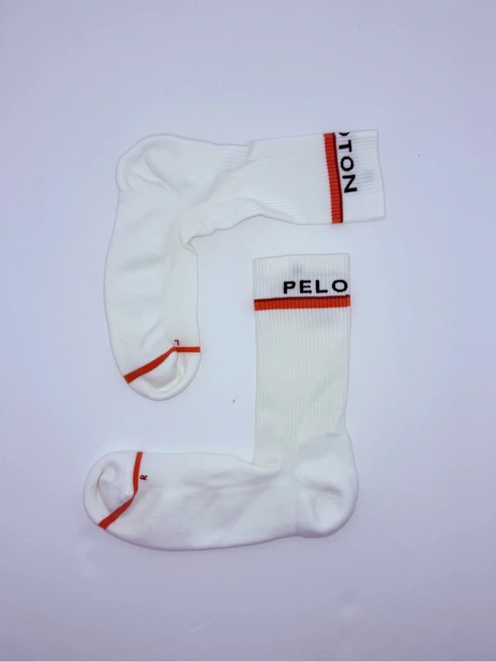 Peloton White Crew Socks Unisex Athletic Socks Orange Stripe One Size